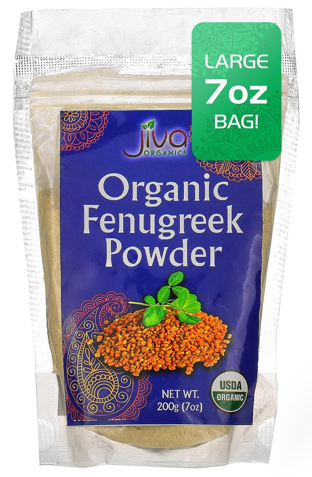 Jiva Organics Organic Fenugreek Powder 7oz Bag – Gluten 7 Ounce (Pack of 1)