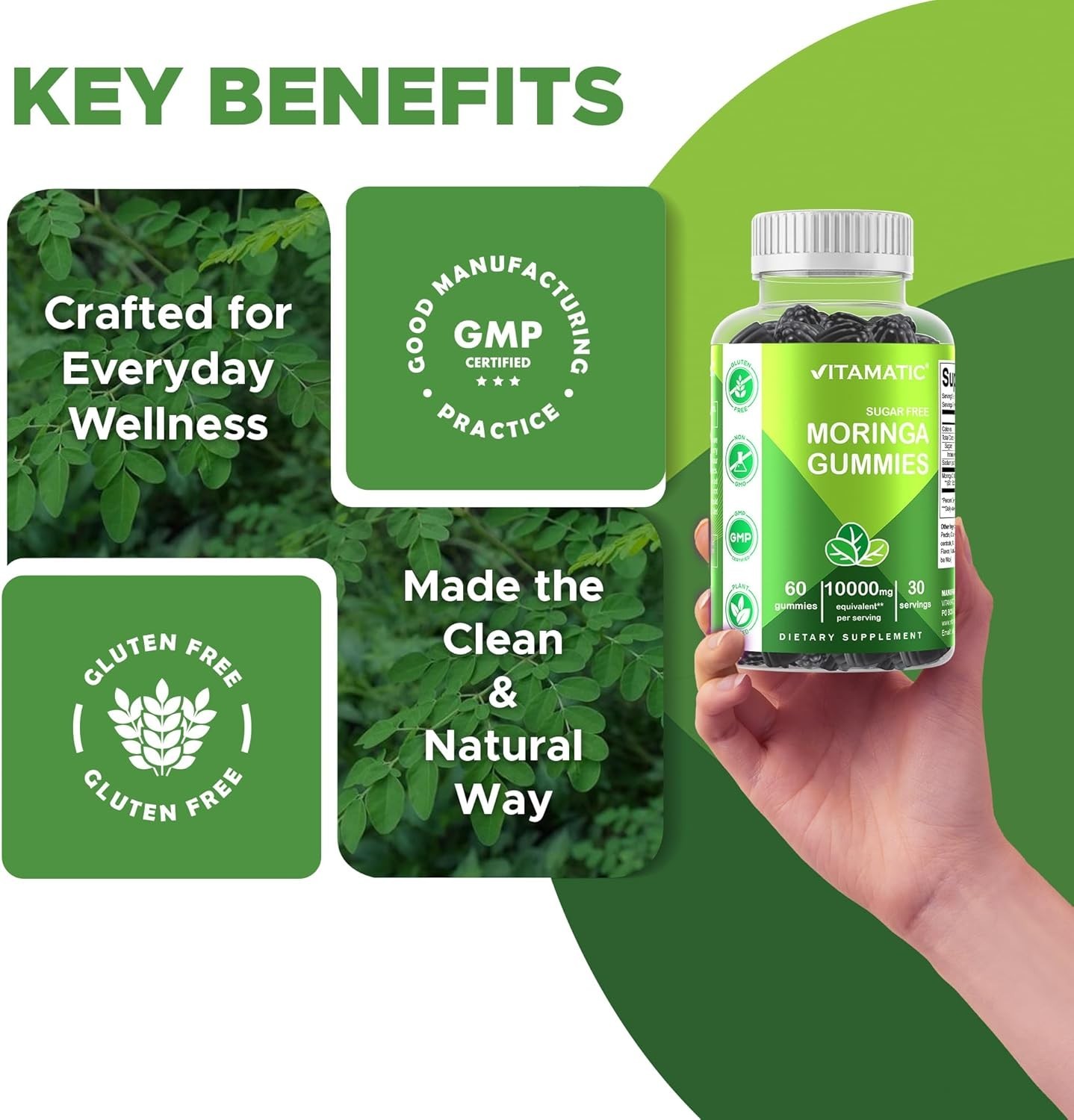NEW LUXRY Vitamatic Sugar Free Moringa Gummies – 10,000 mg 60 Count (Pack of 1)