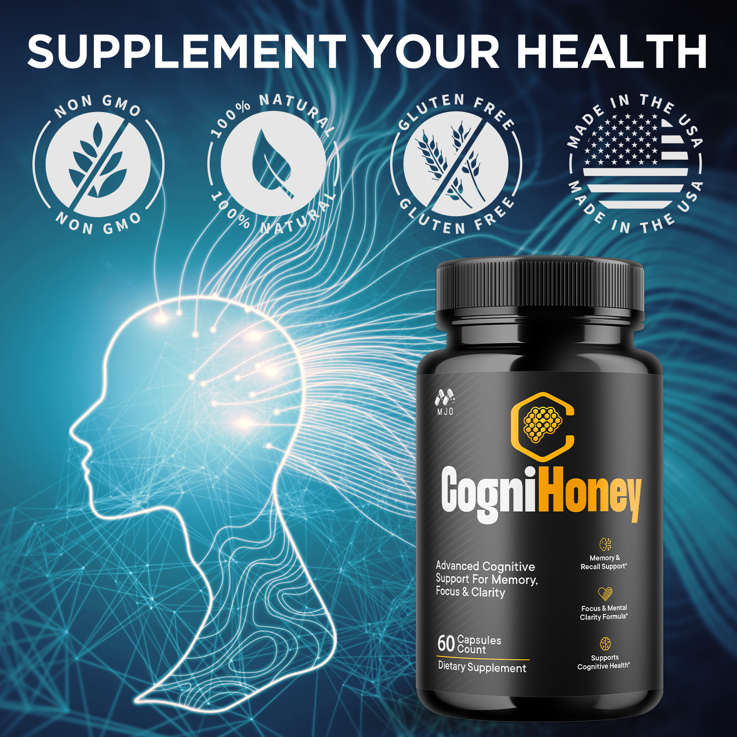 (1 Pack) CogniHoney Advanced Brain Support Supplement Cogni Honey 60 Capsules