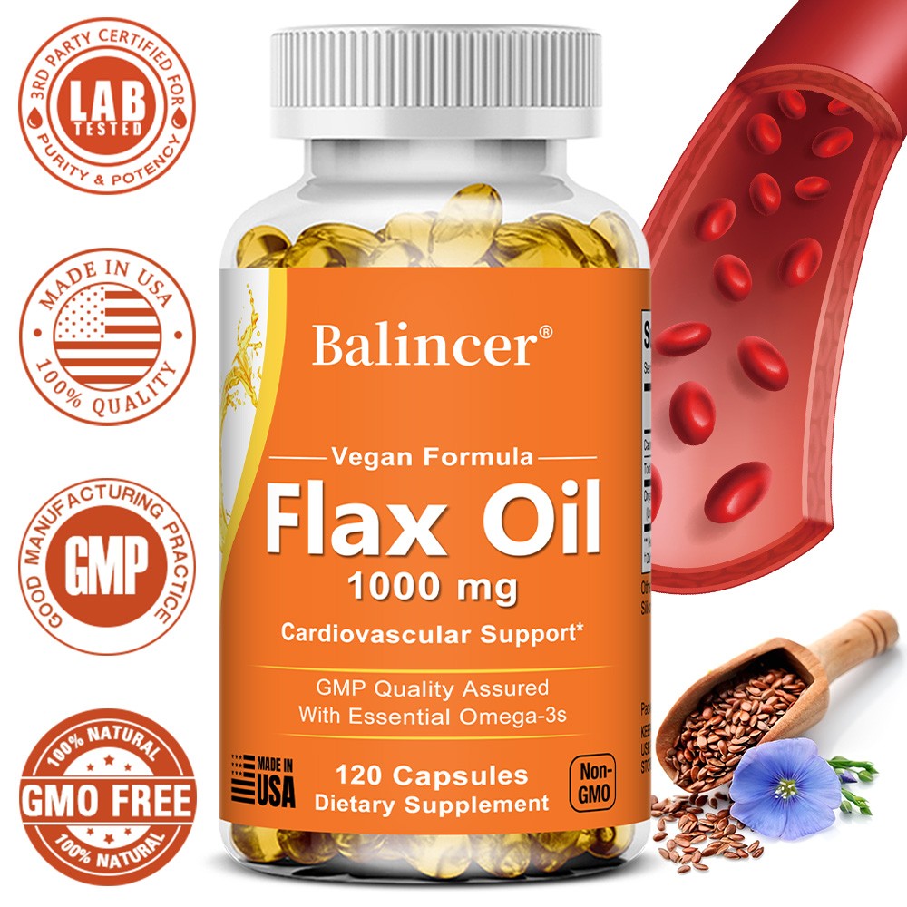Flaxseed oil 1000mg capsules (30/60/120 pack) With Essential Omega-3s