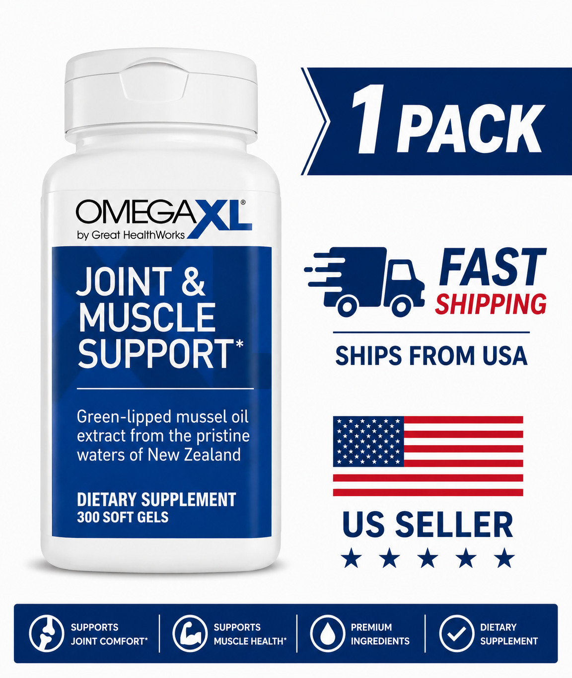 1 Pack Of Omega XL 300 Capsules-Green Lipped Mussel Joint & Muscle Relief