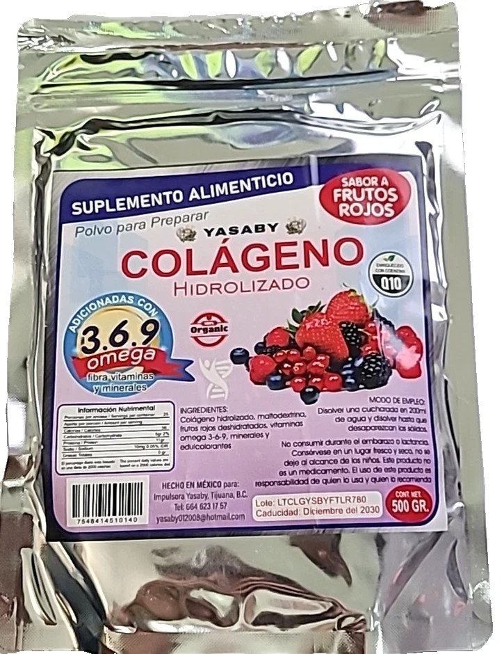 1X Colageno Hidrolizado 500g, Omega 3-6-9 ( Q10 )(Sabor Frutos Rojos ) ( 1 Bag )