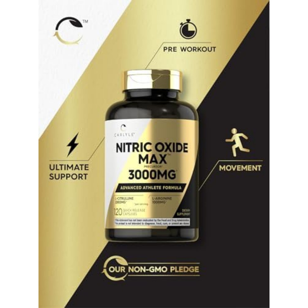 Nitric Oxide Supplement 3000mg 120 Caps Pre-Workout with L-Arginine L-Citrulline