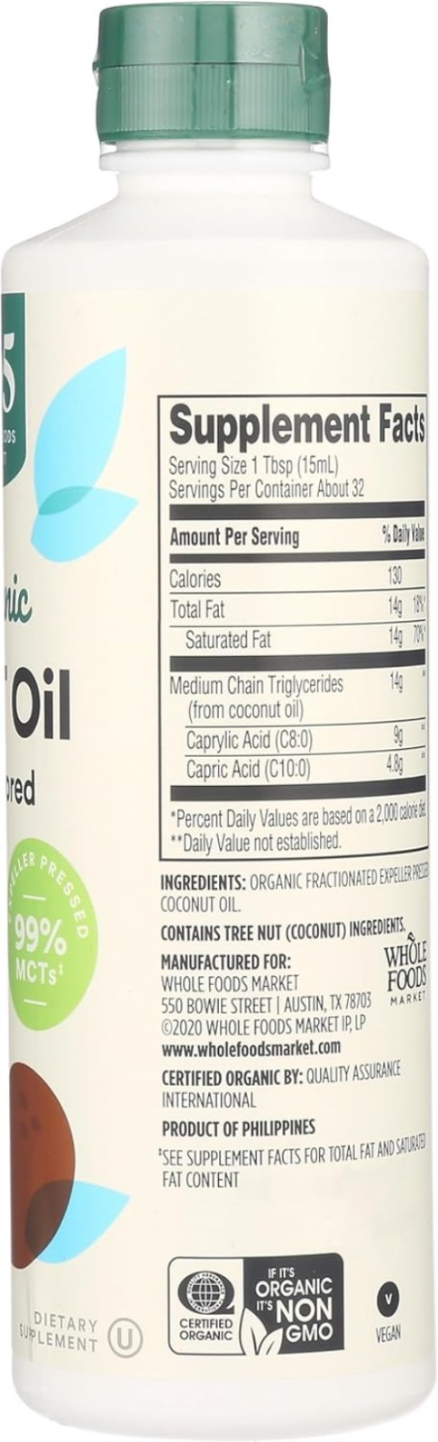Organic Unflavored MCT Oil – 16 Fl Oz for Keto, Coffee, & Smoothies