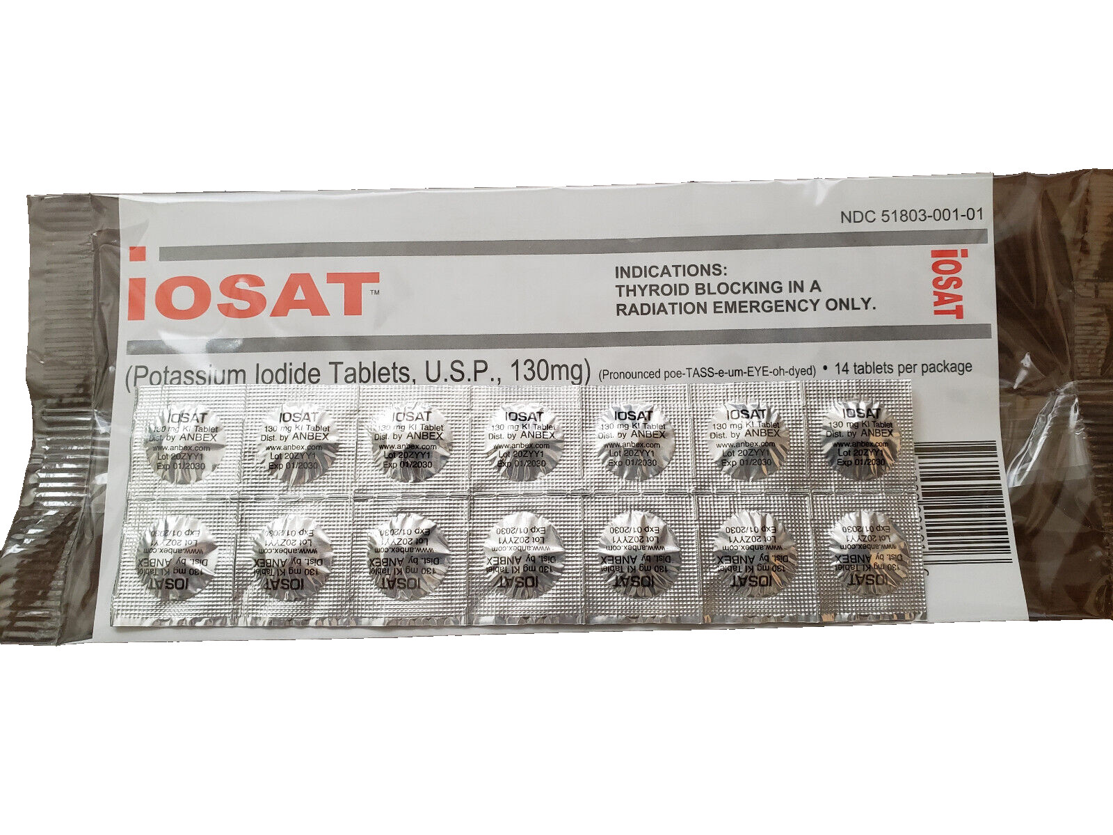 Anbex IOSAT Potassium Iodide KI FDA Approved Thyroid Pill Tablets 130mg Exp 2030