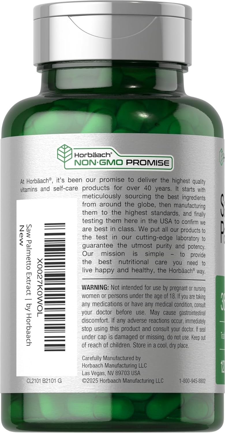 Saw Palmetto Extract 3600mg | 120 Capsules | Prostate Supplement | by Horbaach