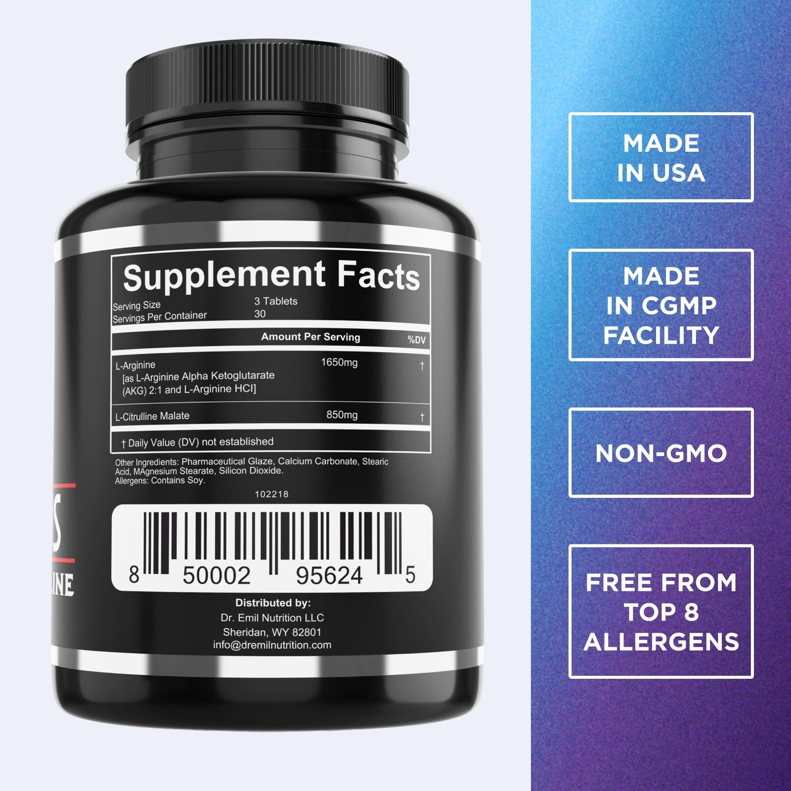 High Dose L-Arginine & L-Citrulline Malate 2500mg Nitric Oxide Booster for Endur