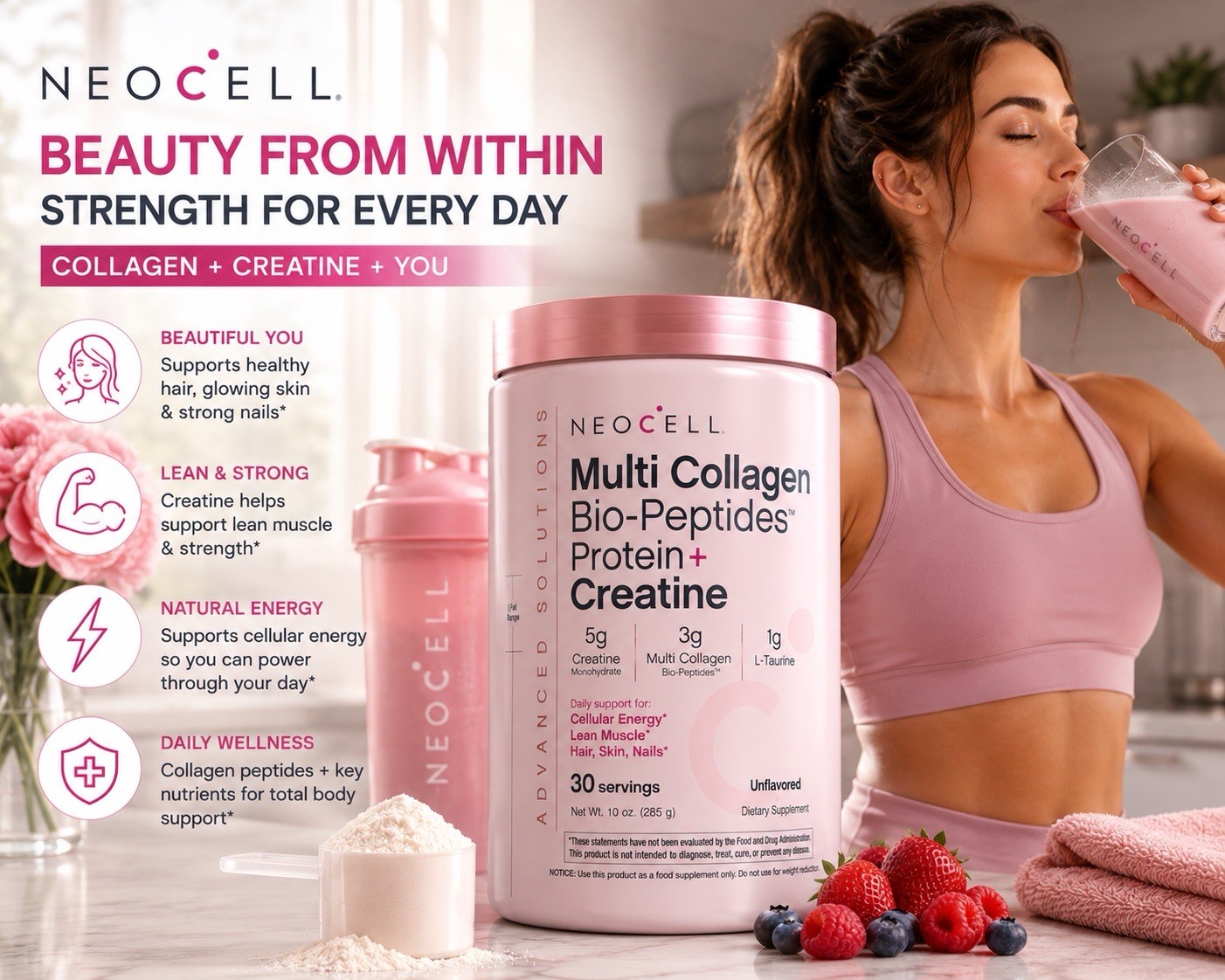 NeoCell Collagen Powder with Creatine 10 Oz Beauty Support