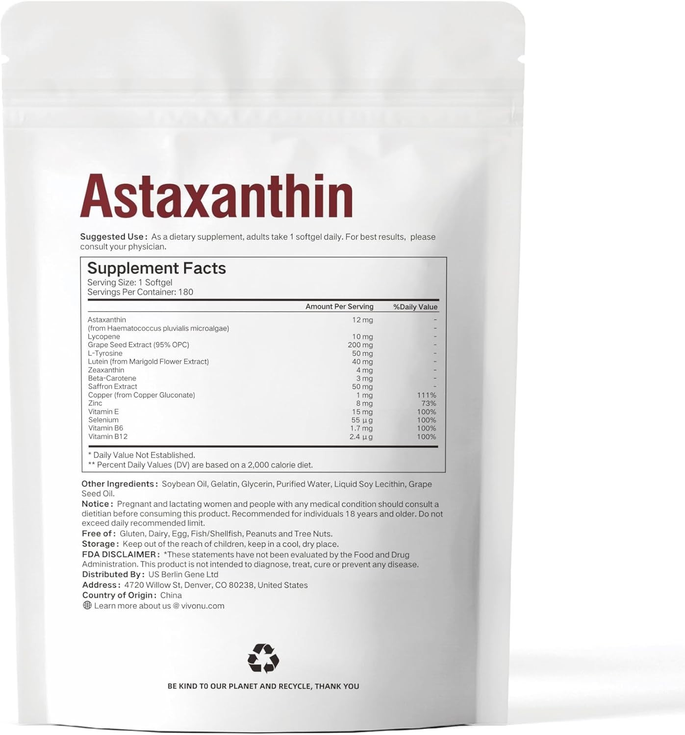 14-in-1 Astaxanthin 12mg with Lutein 40mg & Zeaxanthin Softgels, Eye Support & A