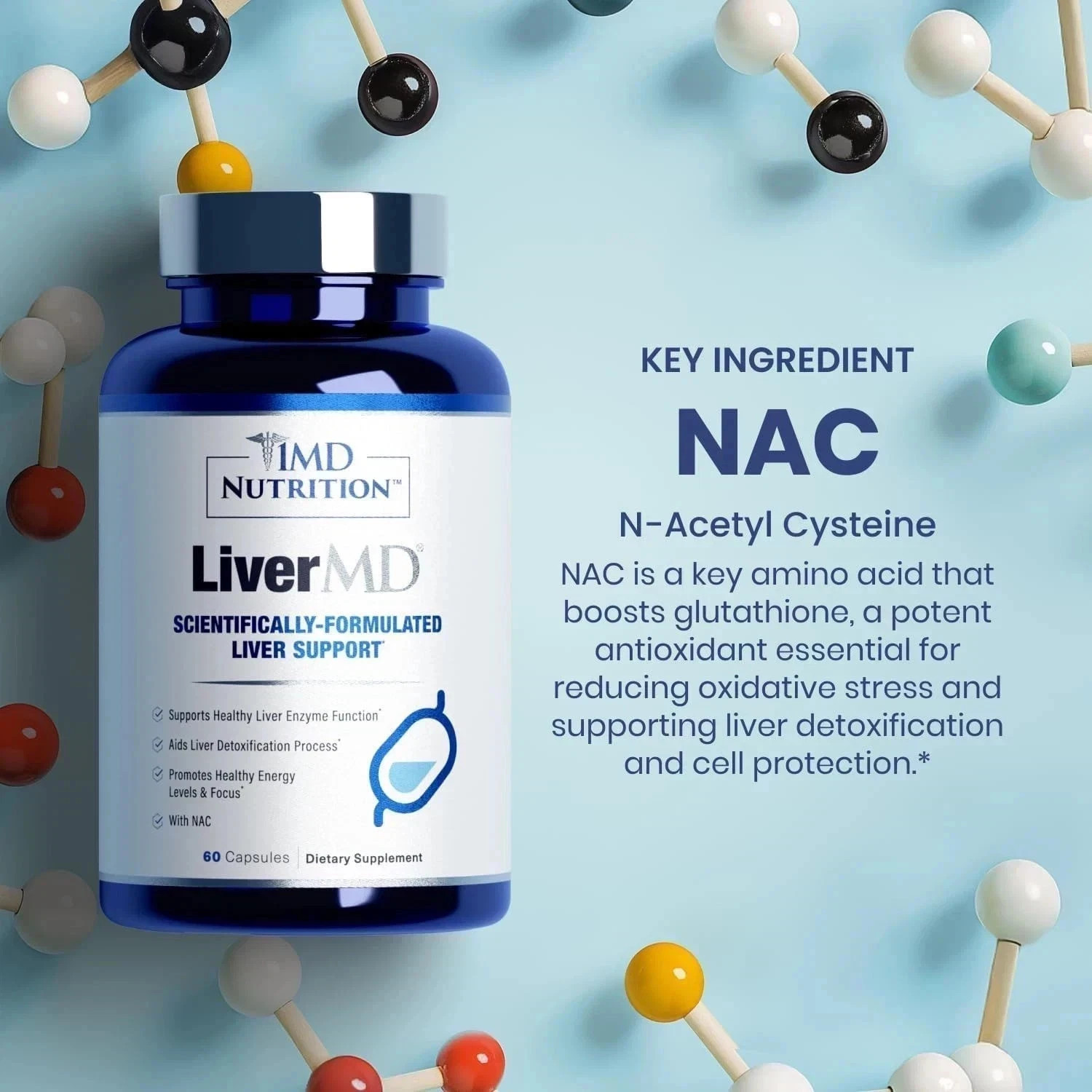 LiverMD by 1MD-Liver Support with Siliphos Milk Thistle & NAC-60 Capsules pack4