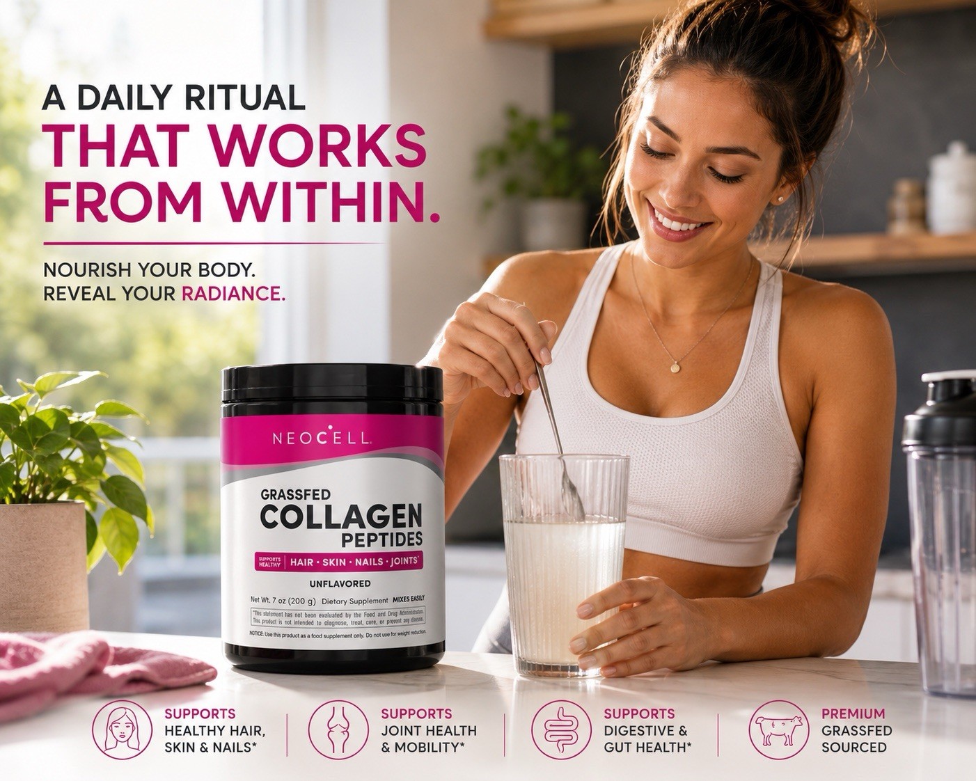 NeoCell Collagen Peptides Powder 7 Oz Pack of 2 Grass Fed Type 1 & 3