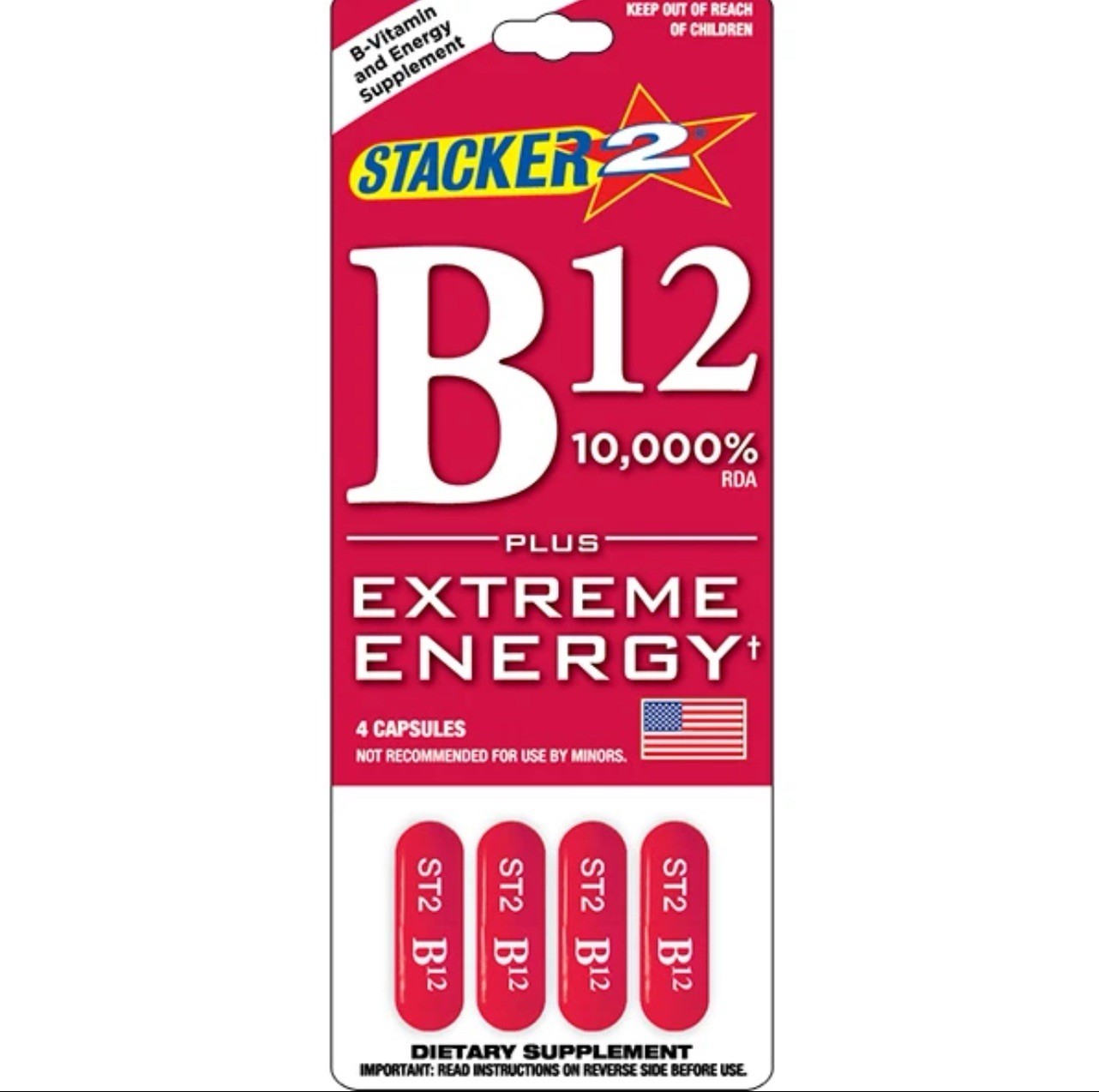 8ct Stacker B12 Extreme Energy 32 Capsules I Month Supply FREE SHIP