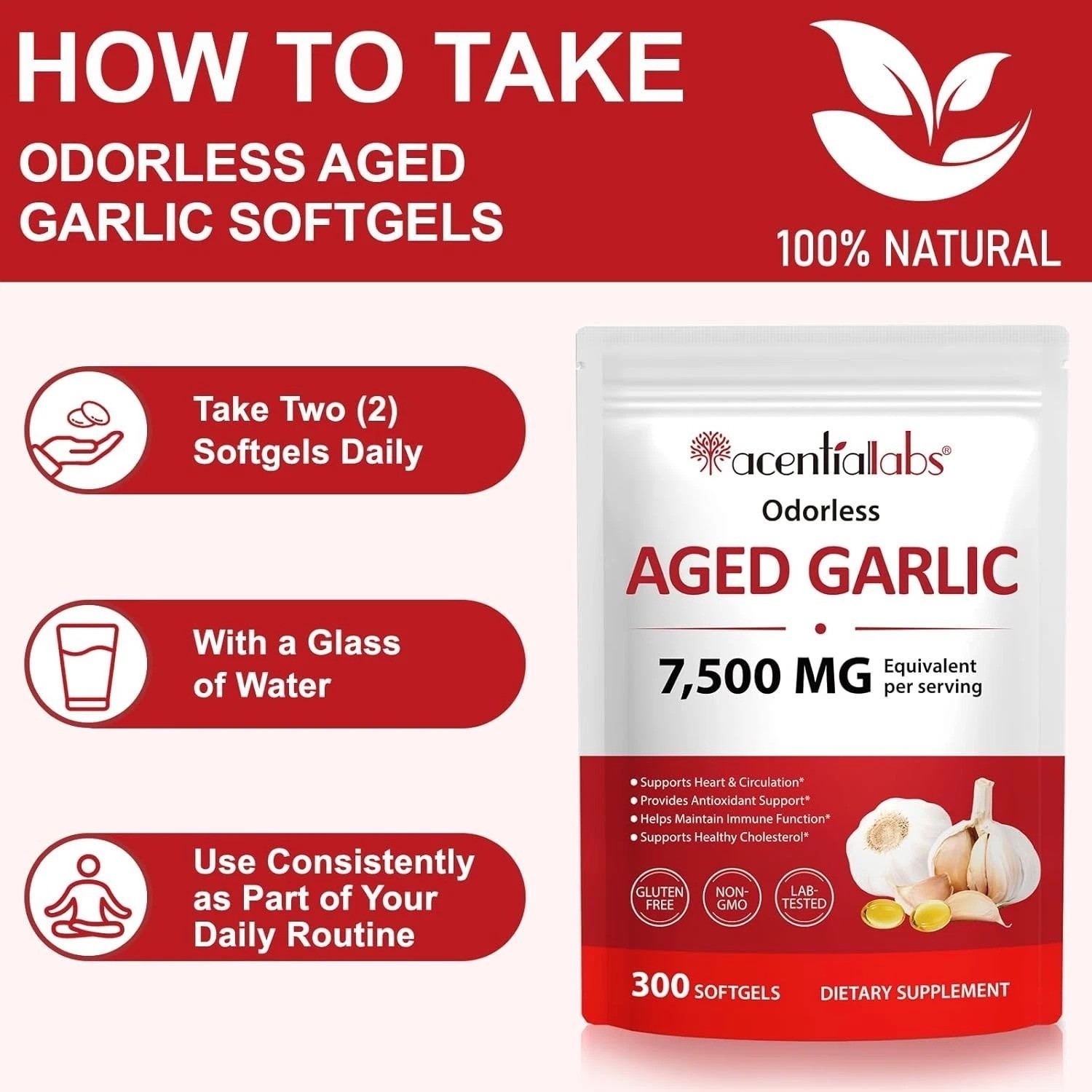 Odorless Garlic 7500Mg per Servings, 300 Softgels | 2 Years Aged Garlic Extra…