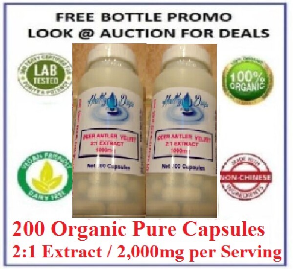 200 / 2 BOTTLES DEER ANTLER VELVET 2,000mg PURE POWDER CAPSULES ORGANIC 12/2026