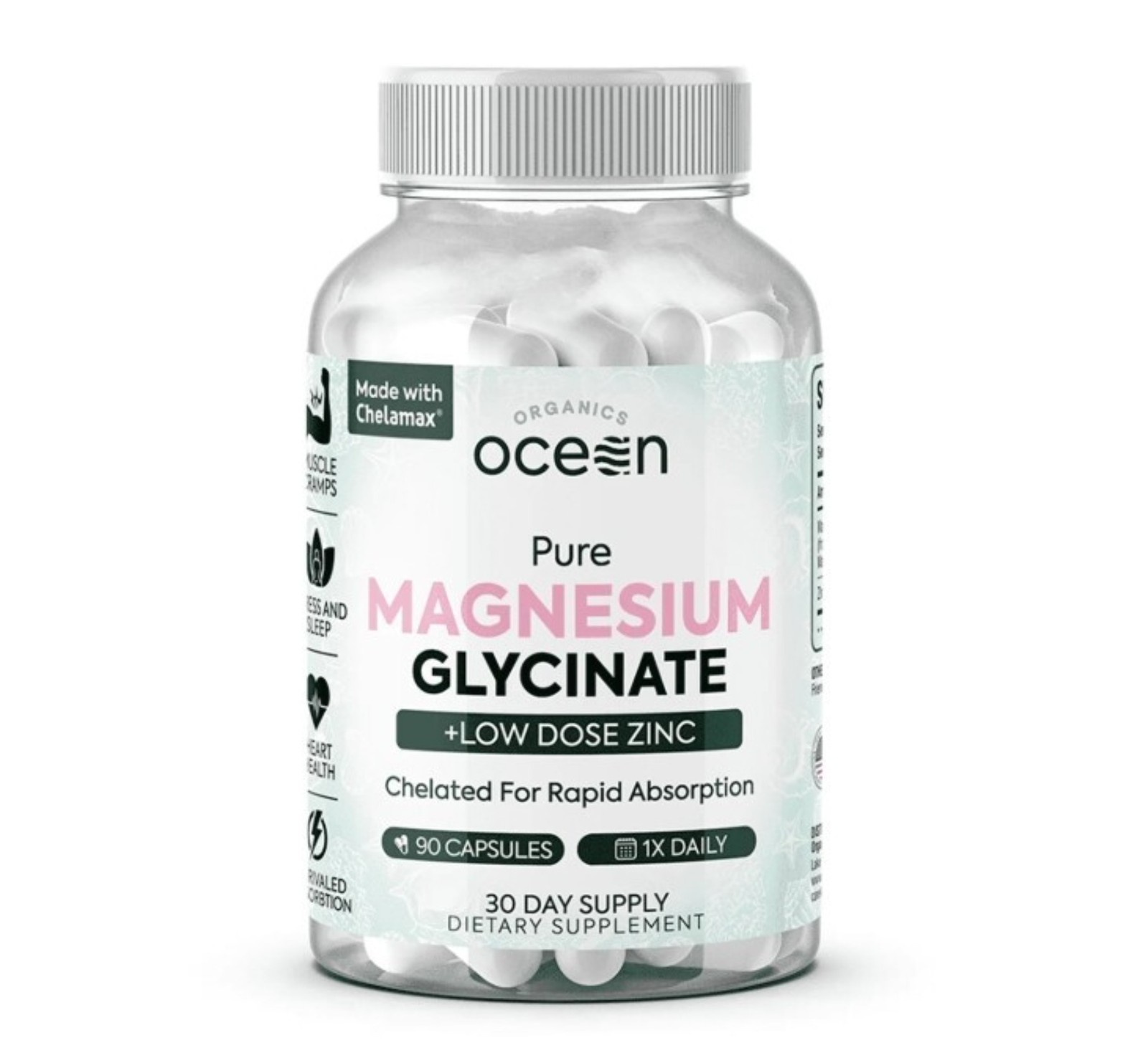 2 PACK-Organics Ocean Pure Magnesium Glycinate with Zinc, 90 Capsules, Chelated