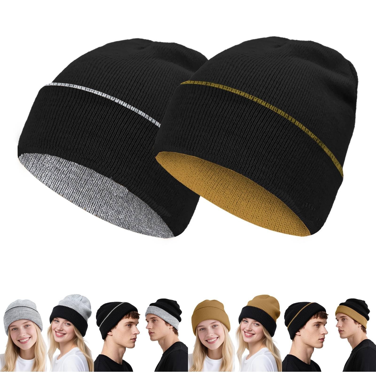 ZOORON 1&2 Pack Unisex Reversible Knitted Beanie Hat for Men Women Warm Winte…