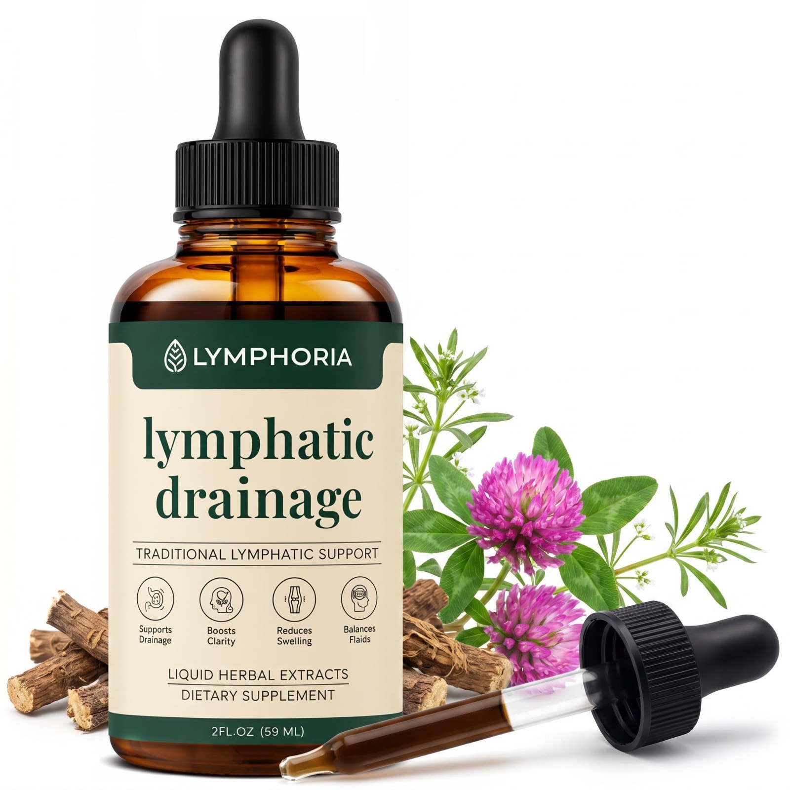 Lymphatic Drainage Drops for Bloat Relief & Detox – Vegan, Alcohol-Free, 2 Fl Oz