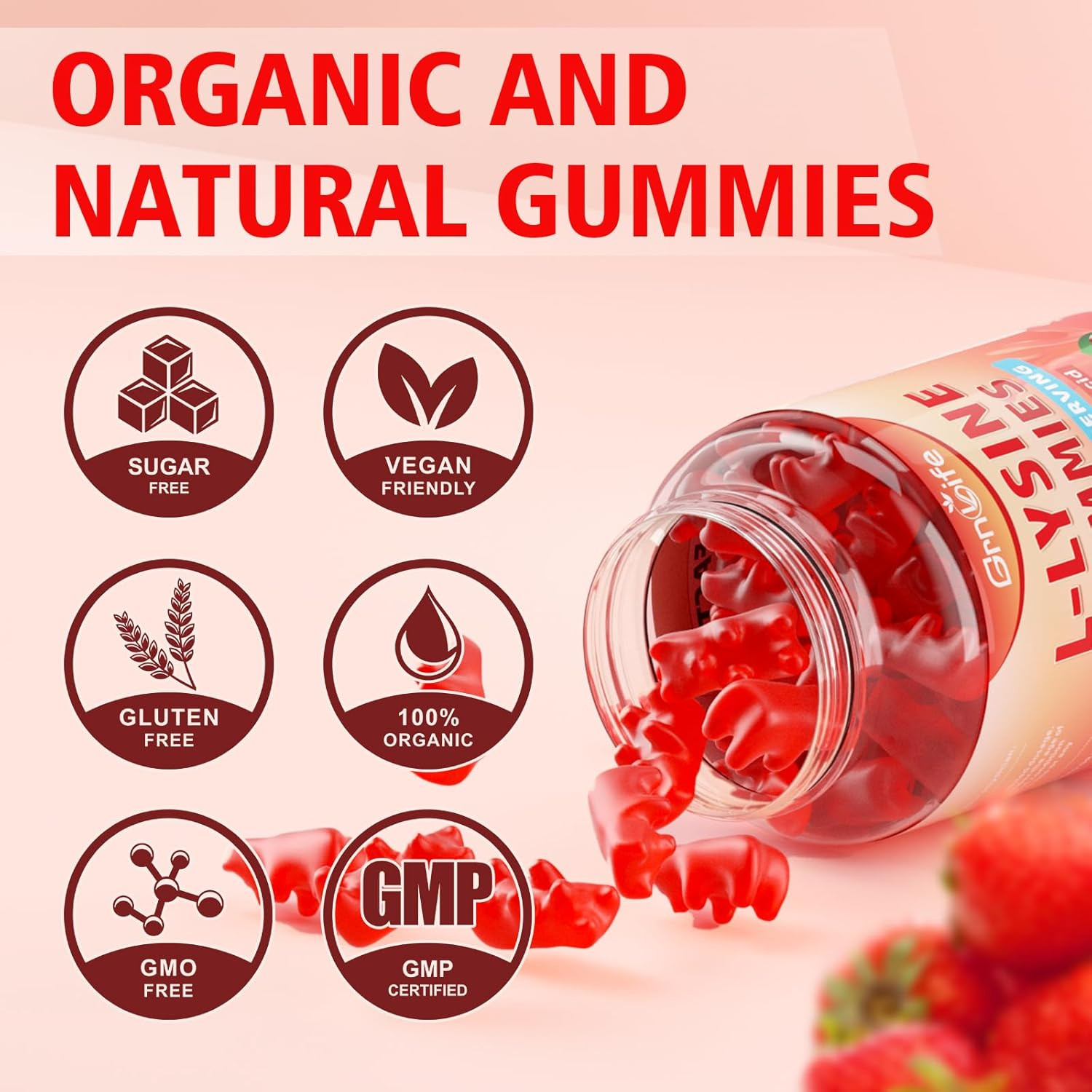L-Lysine 1000mg Gummies Immune Support Strawberry 120 Count