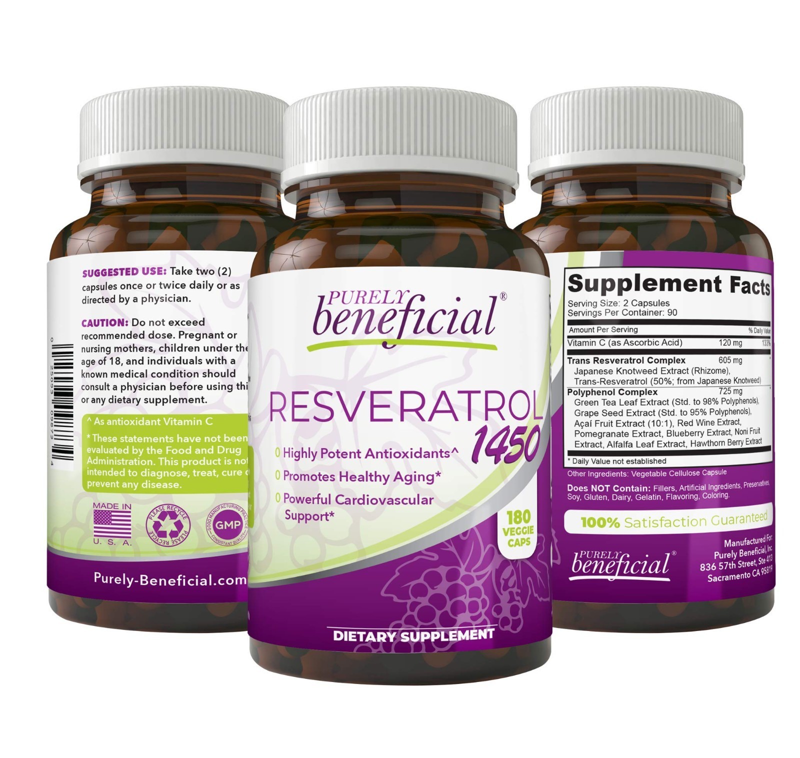 Potent Resveratrol 1450mg – 90 Day Supply, Antioxidant Support, Anti-Aging & Hea
