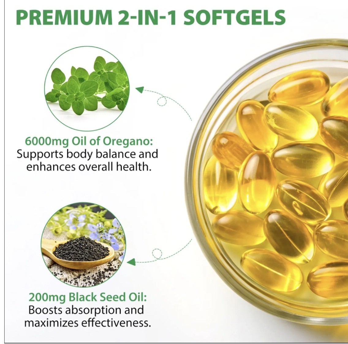 Oil of Oregano Capsules 300 Softgels 6000mg Black Seed Oil High Strength UK
