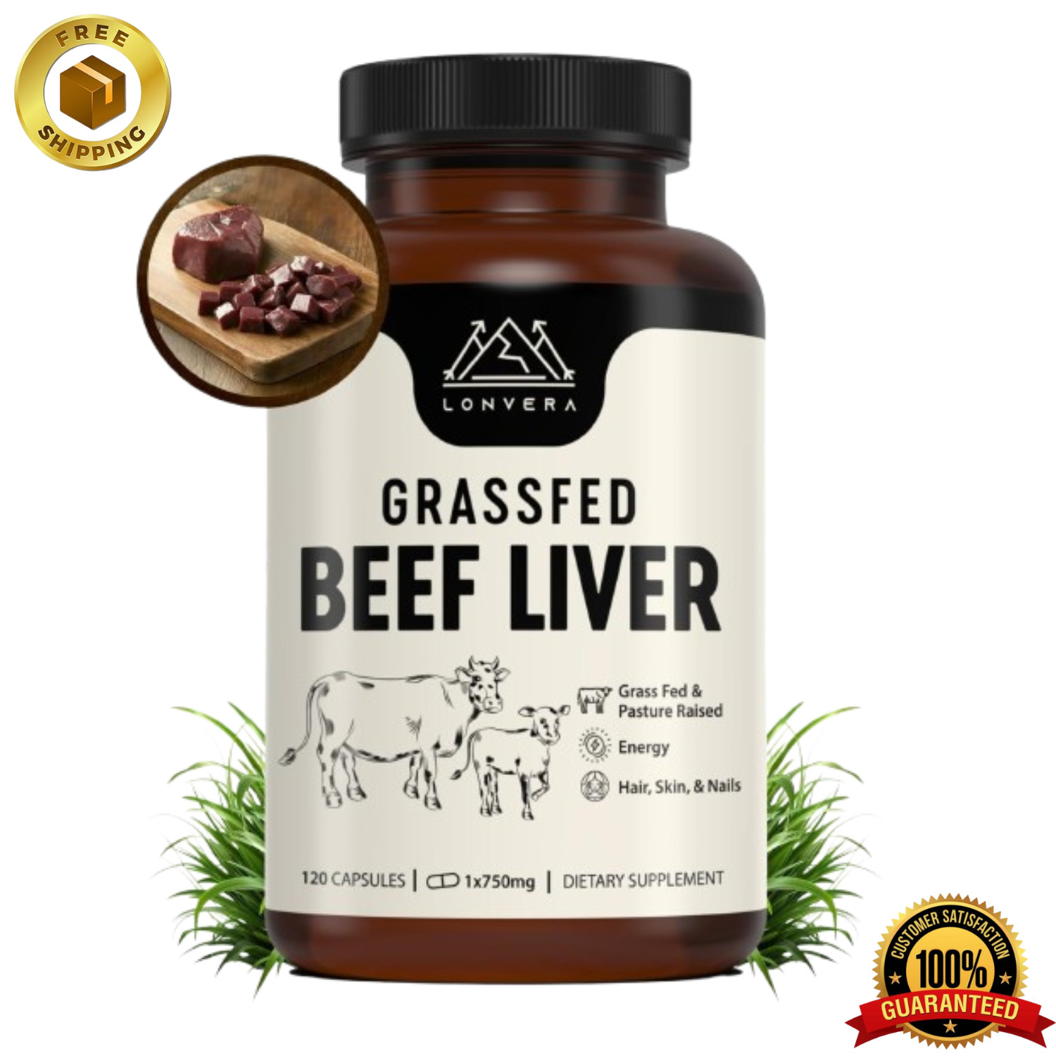 Lonvera Grass Fed Beef Liver Capsules for Women and Men – 120 Capsules BRAND NEW