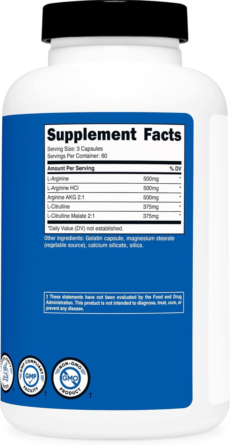 Nutricost Nitric Oxide Booster 2250mg Unflavored Supplement 180 Capsules