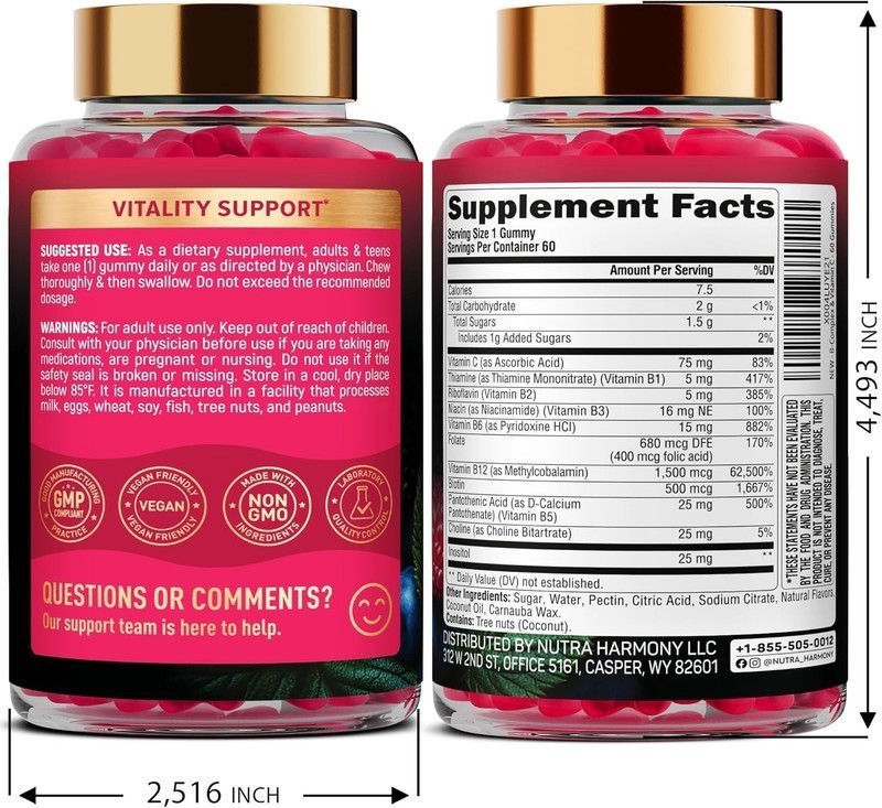 Vitamin B-Complex Gummies W/ Vitamin B12 B1 B2 B3 B5 B6 B7 B9 for Women Men