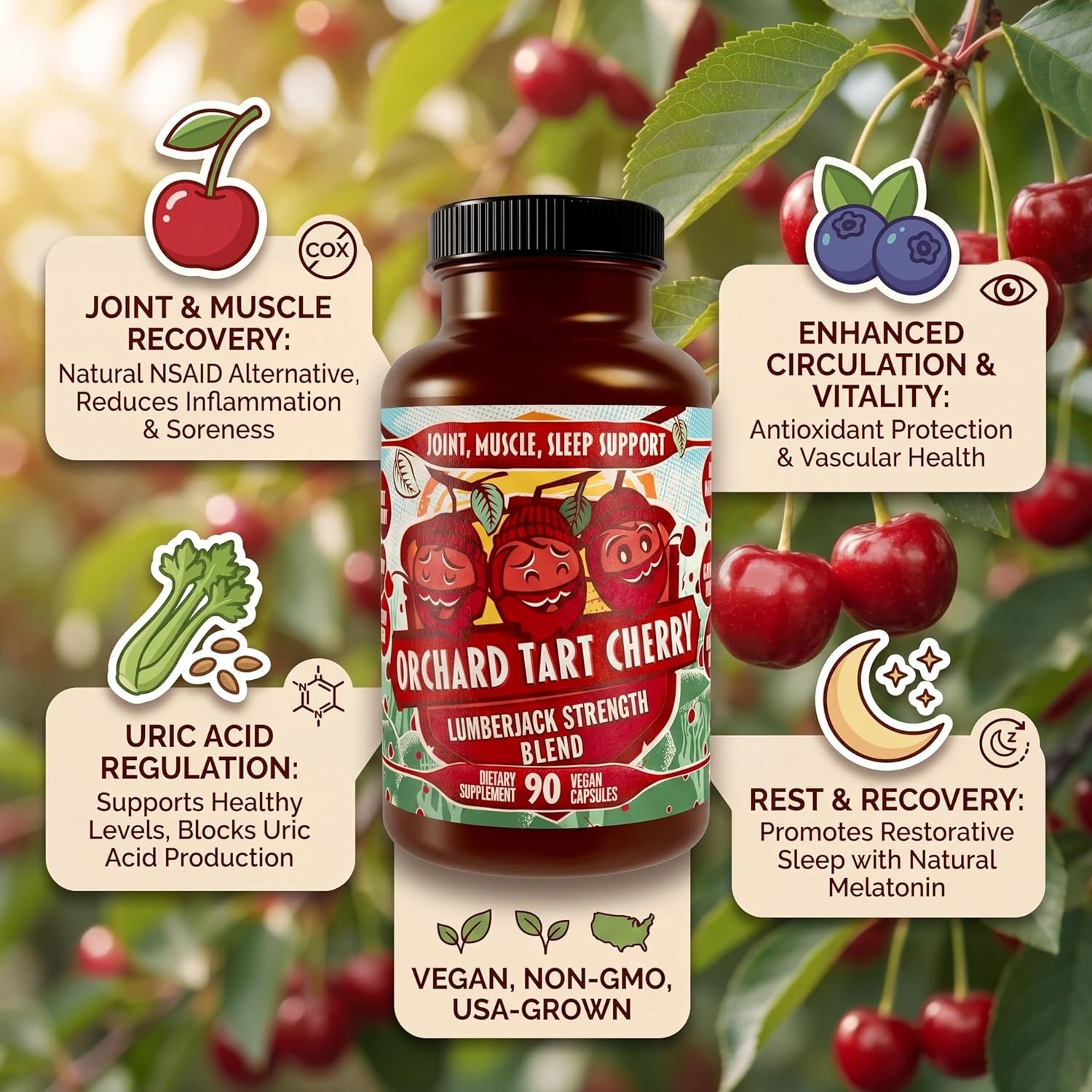 Orchard Tart Cherry Capsules – 90 Count for Joint Health & Recovery