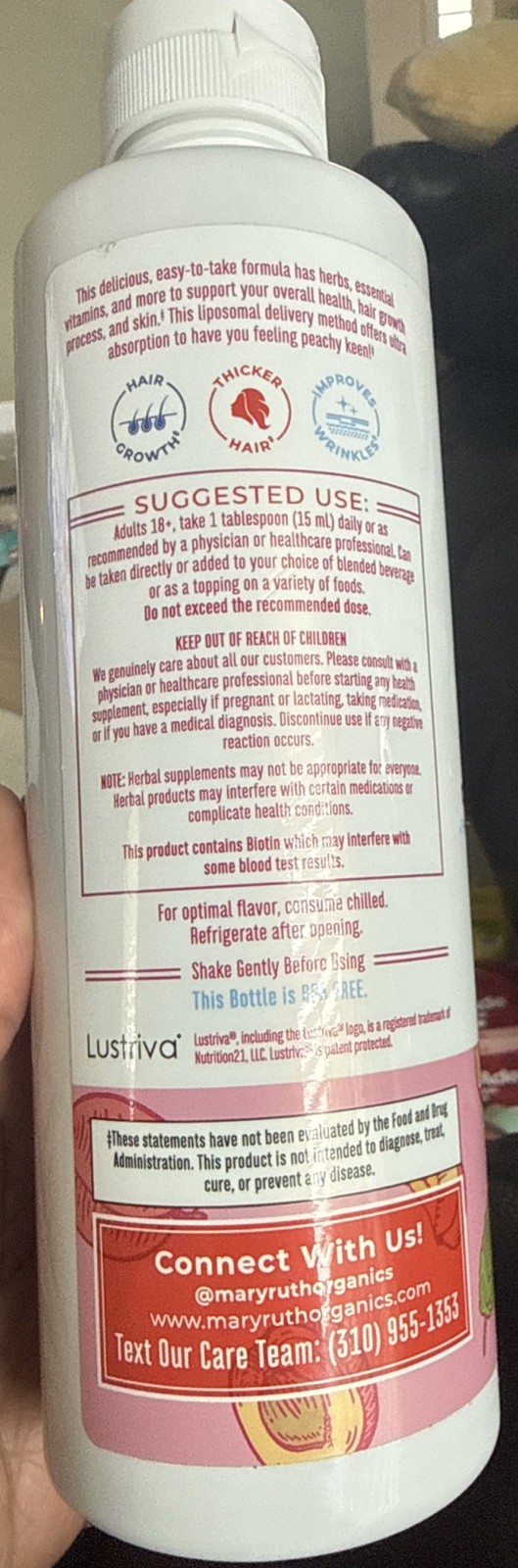 MaryRuth Organics Women’s Multivitamin+Hair Growth, 15.22 Fl Oz | Peach