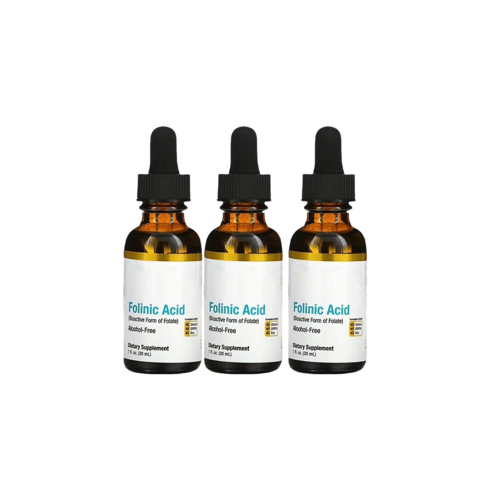 3 package Folinic Acid Supplement 3-Pack, 1 Fl Oz (30ML) Alcohol-Free Health …