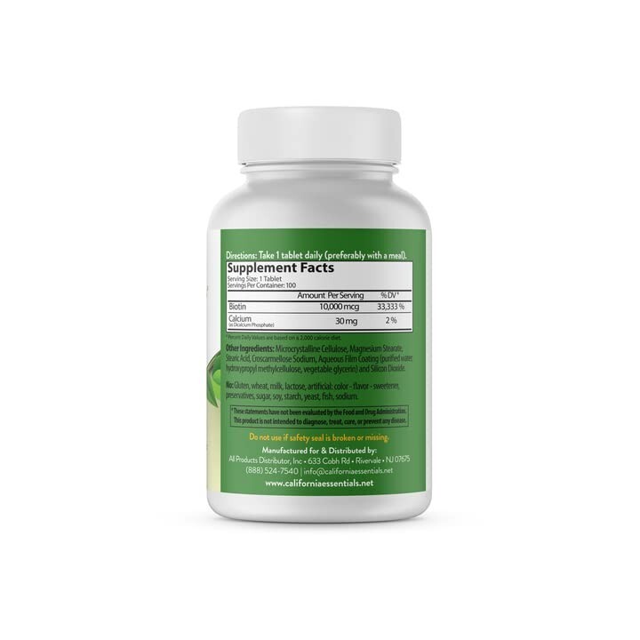 Biotin 10 000 mcg Maximum Strength High Potency 100 Tablets Hair Skin and Nails