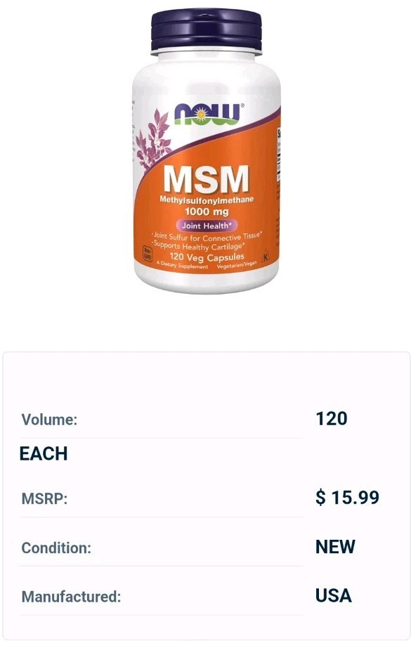 NOW MSM 1000 mg 240 Veg Capsules BB 01/07/2029 For Joint Health $29.99 MSRP NEW