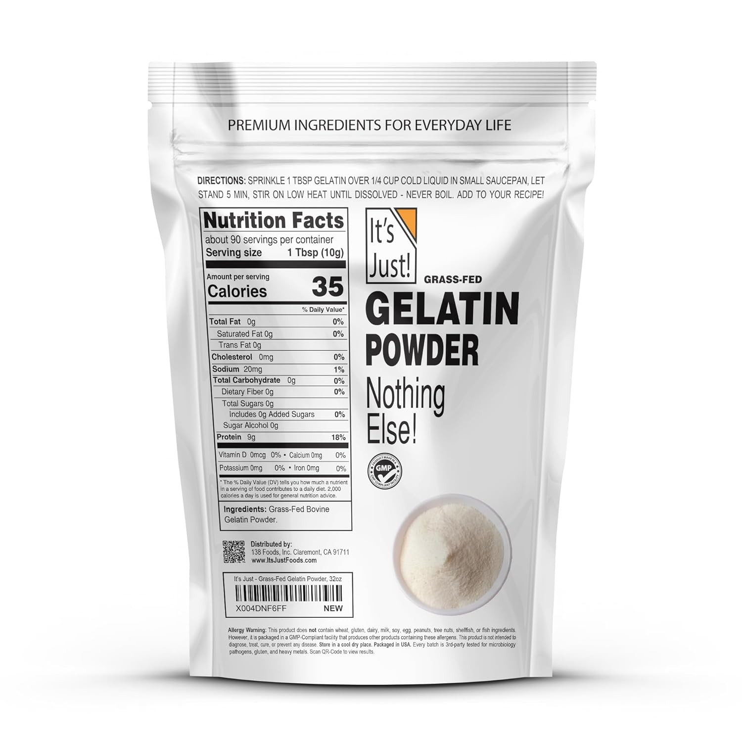 100% Gelatin Powder 2 lb Unflavored Grass Fed Beef Keto Non GMO 32 oz
