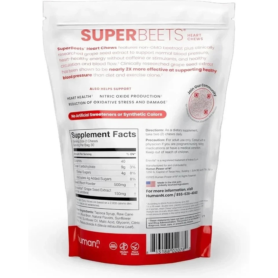 2 PACKS HumanN – SUPER BEETS Heart Chews, Nitric Oxide Booster for Heart Health