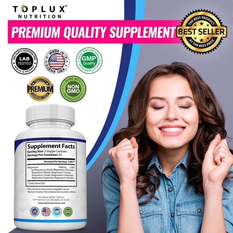 Magnesium Complex 1000mg fast shipping 8 Elemental Magnesium Gluten Free Non-GMO