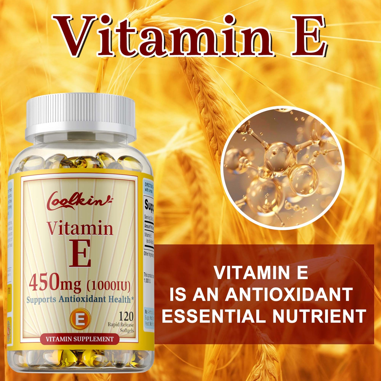 120pcs Vitamin E 1000 IU – Skin Health, Anti- Aging, Antioxidant, Eye Health