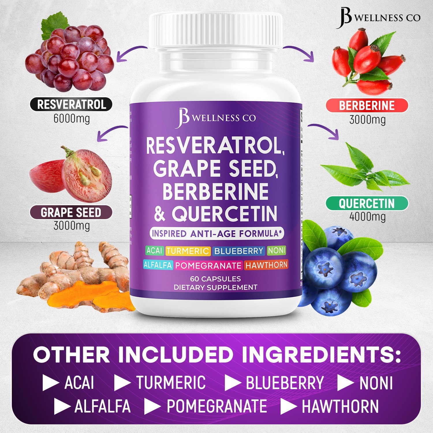 Resveratrol, Grape Seed Extract, Berberine, Quercetin Formula- 2-Pack