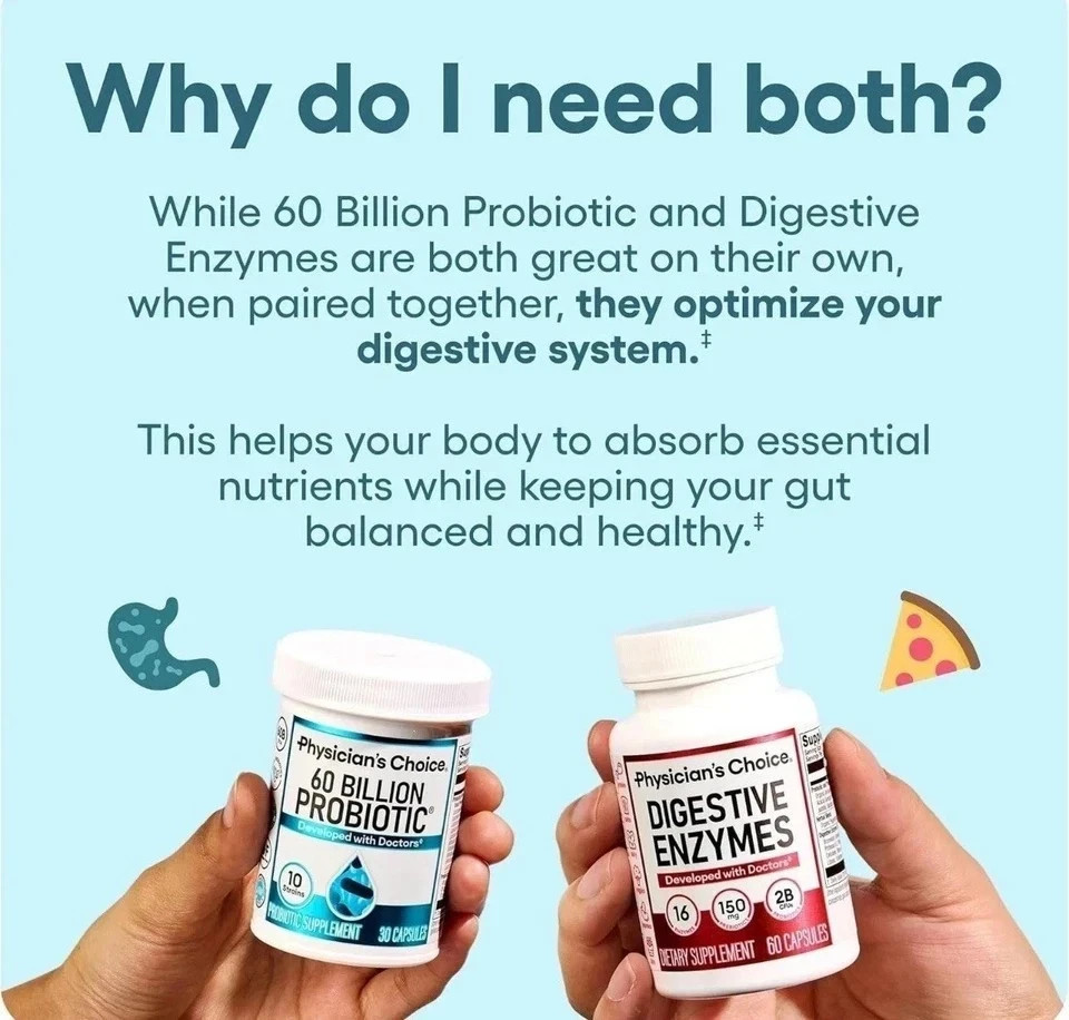 Physician’s Choice 60 Billion Probiotic & Digestive Enzymes Bundle USA SELLER-+