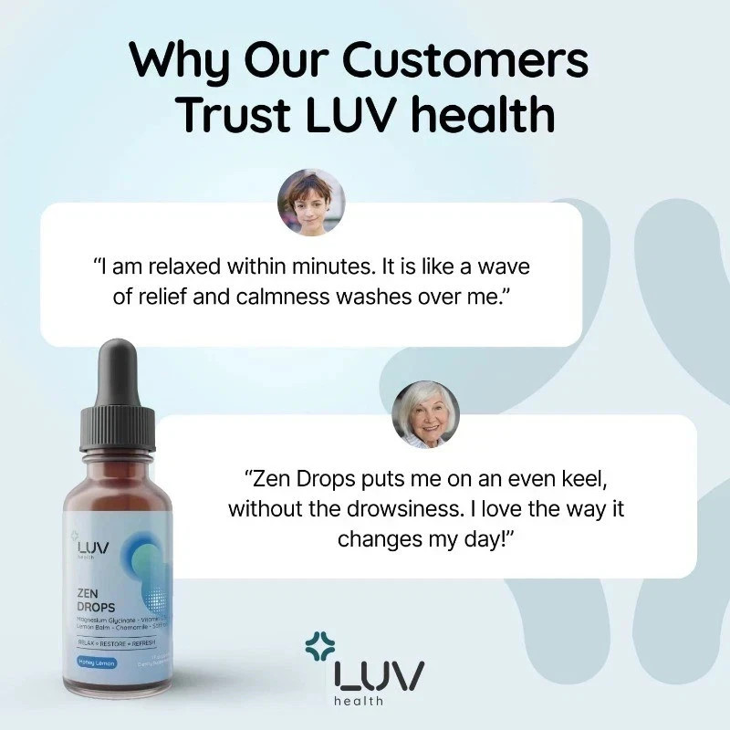 LUV Health Zen Drops Calm Relaxation Support w Magnesium Glycinate 3 Pack USA.