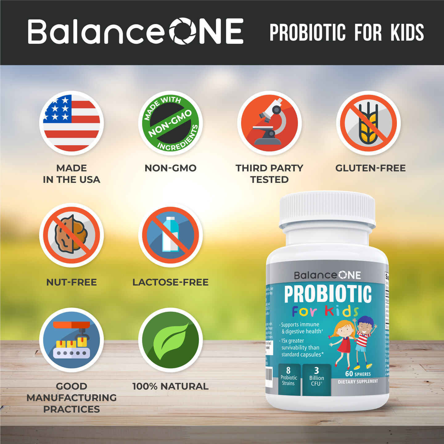 Balance ONE Kids Probiotic, Easy-to-Swallow Pearls, Sugar Free, 2 Month Supply