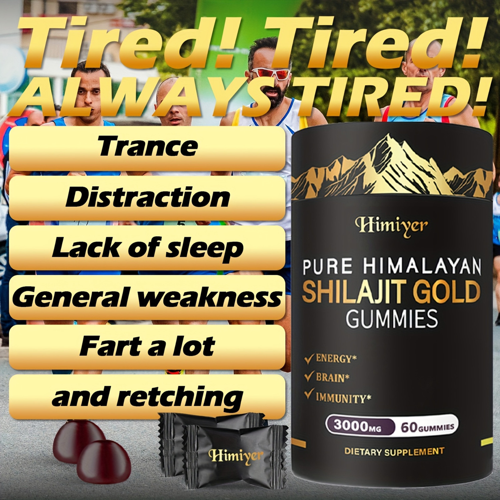 Pure Shilajit Gold gummies- 3000mg Ginger Ginseng Ashwagandha Multi Mineral