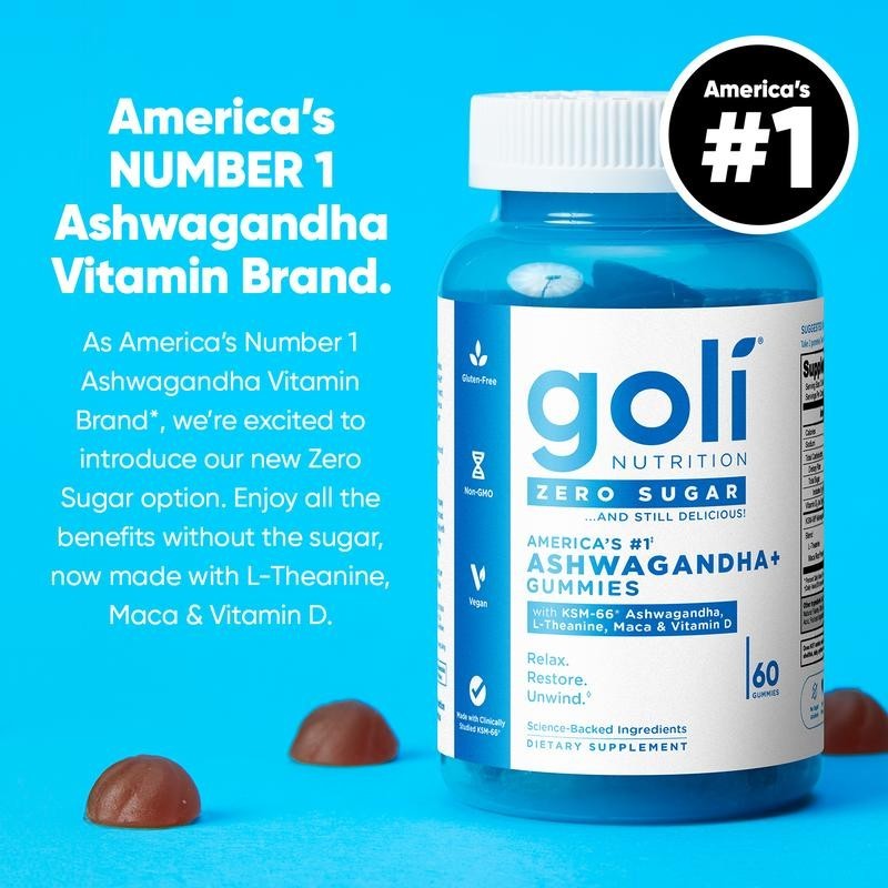 3 BottlesGoli Zero Sugar Trio -ACV Ashwagandha & Probiotic Gummies60 Caps/Bottl