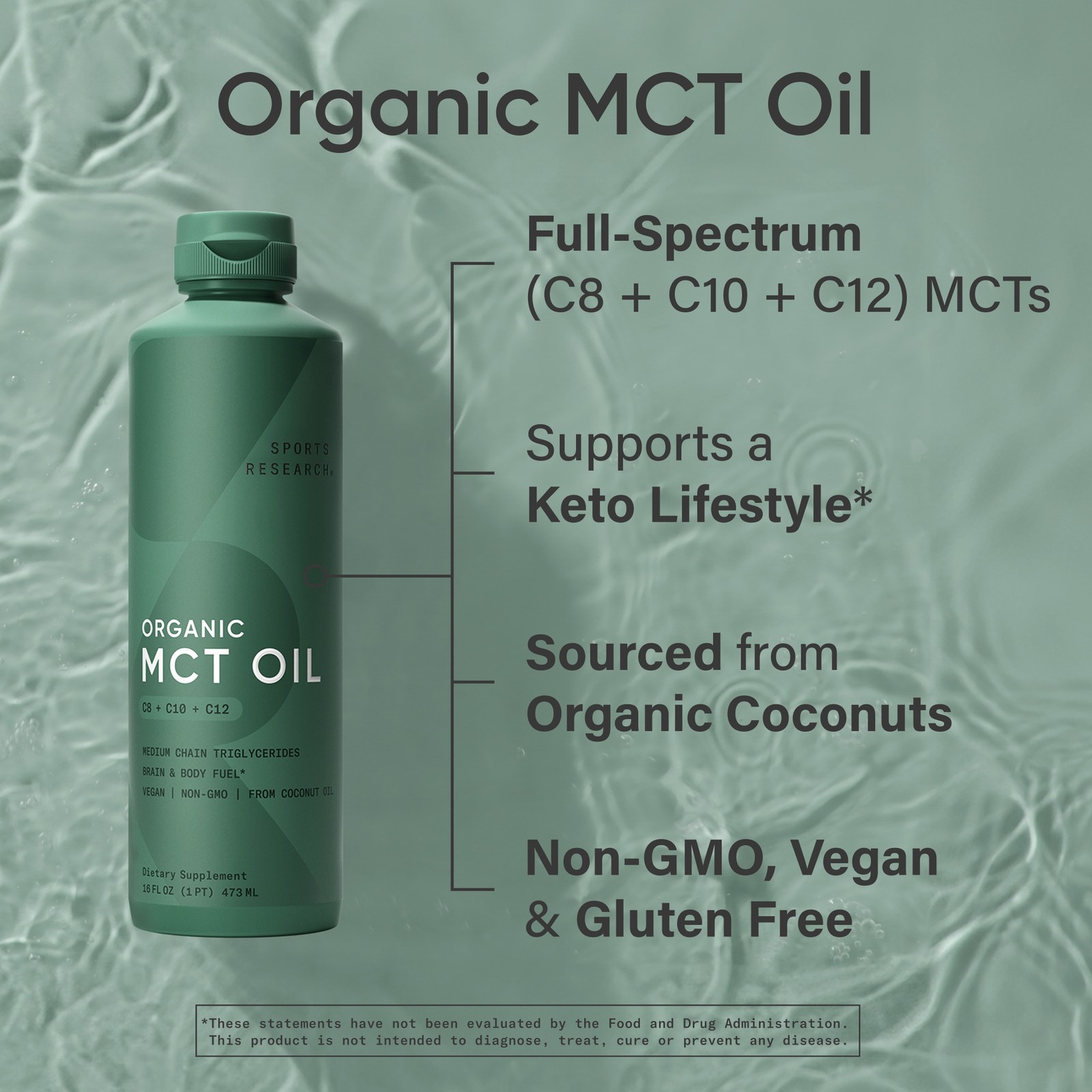 Keto MCT Organic Oil – Fatty Acid Fuel – Triple Ingredient C8 C10 C12 (16 Oz)