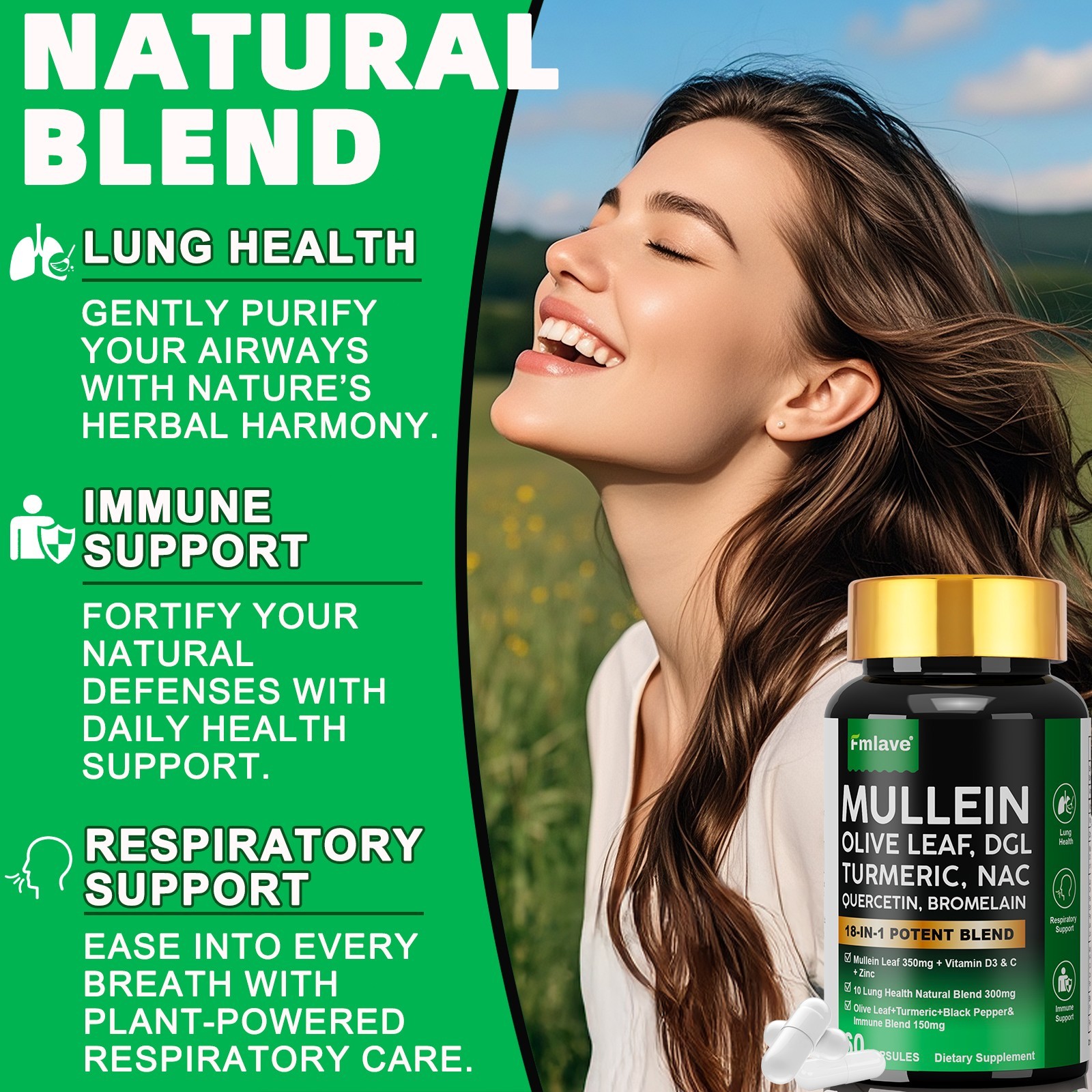 18-in-1 lung complex Mullein Extract Supplement Lung Detox & Cleanse Respiratory