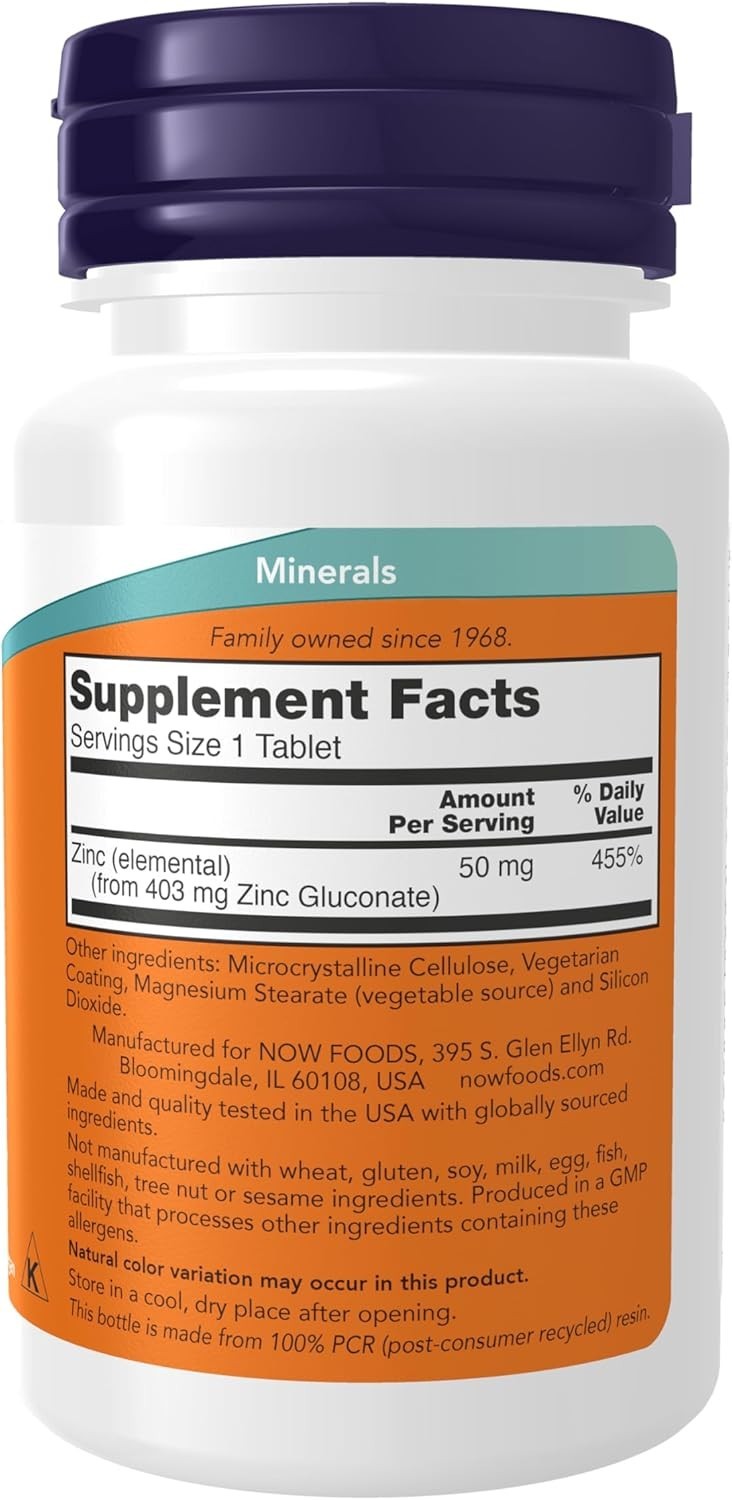 NOW FOODS Zinc 50 mg 100 Tablets