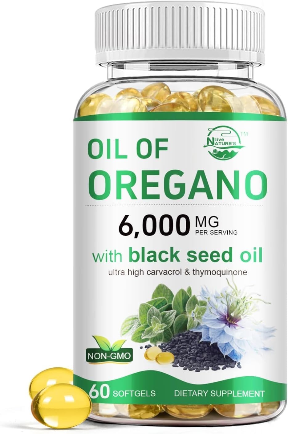 Oregano Oil & Black Seed Oil Supplement | Immune Support, 60 Softgels, 2-in-1