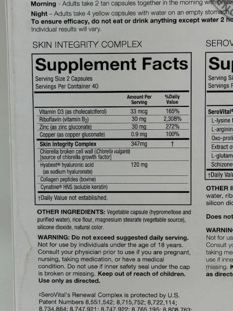 SeroVital Skin Revive 240 Capsules Anti-Aging Dietary Supplement 40 Day Supply