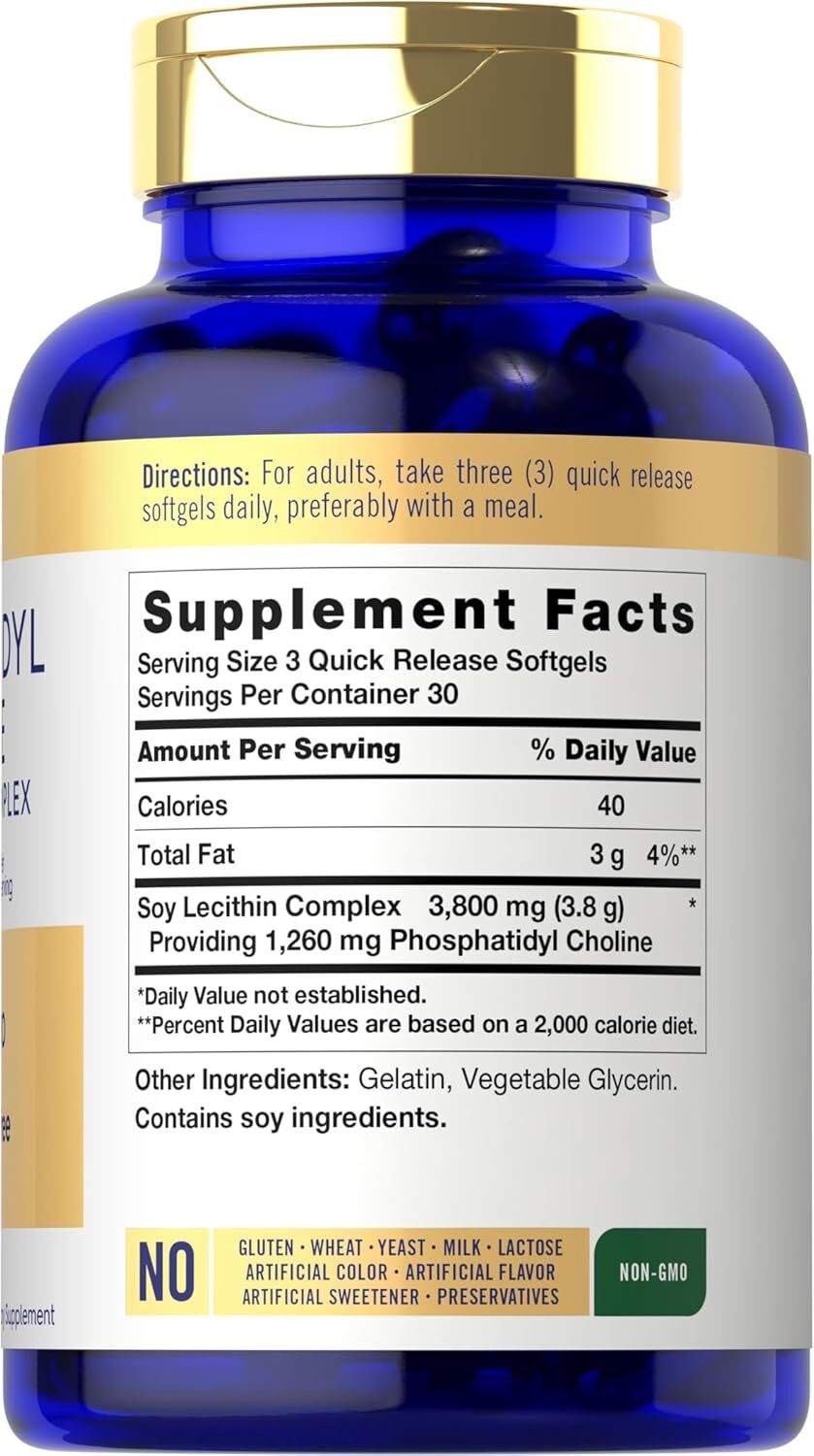 Phosphatidyl Choline 1,680mg | 90 Softgels | Non-GMO & Gluten Free | by Carlyle
