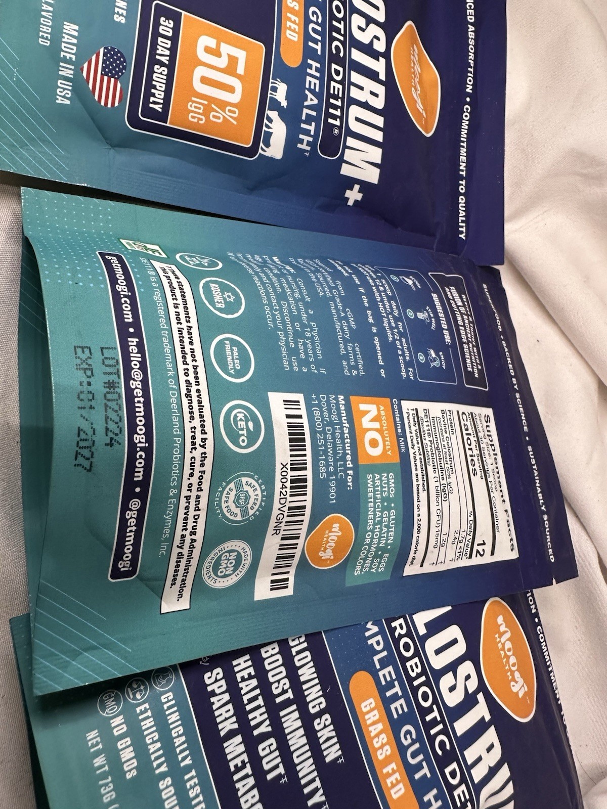 Moogi Health Colostrum + Probiotic DE111 Complete Gut Health 3pk 2.6oz Ea 1/27