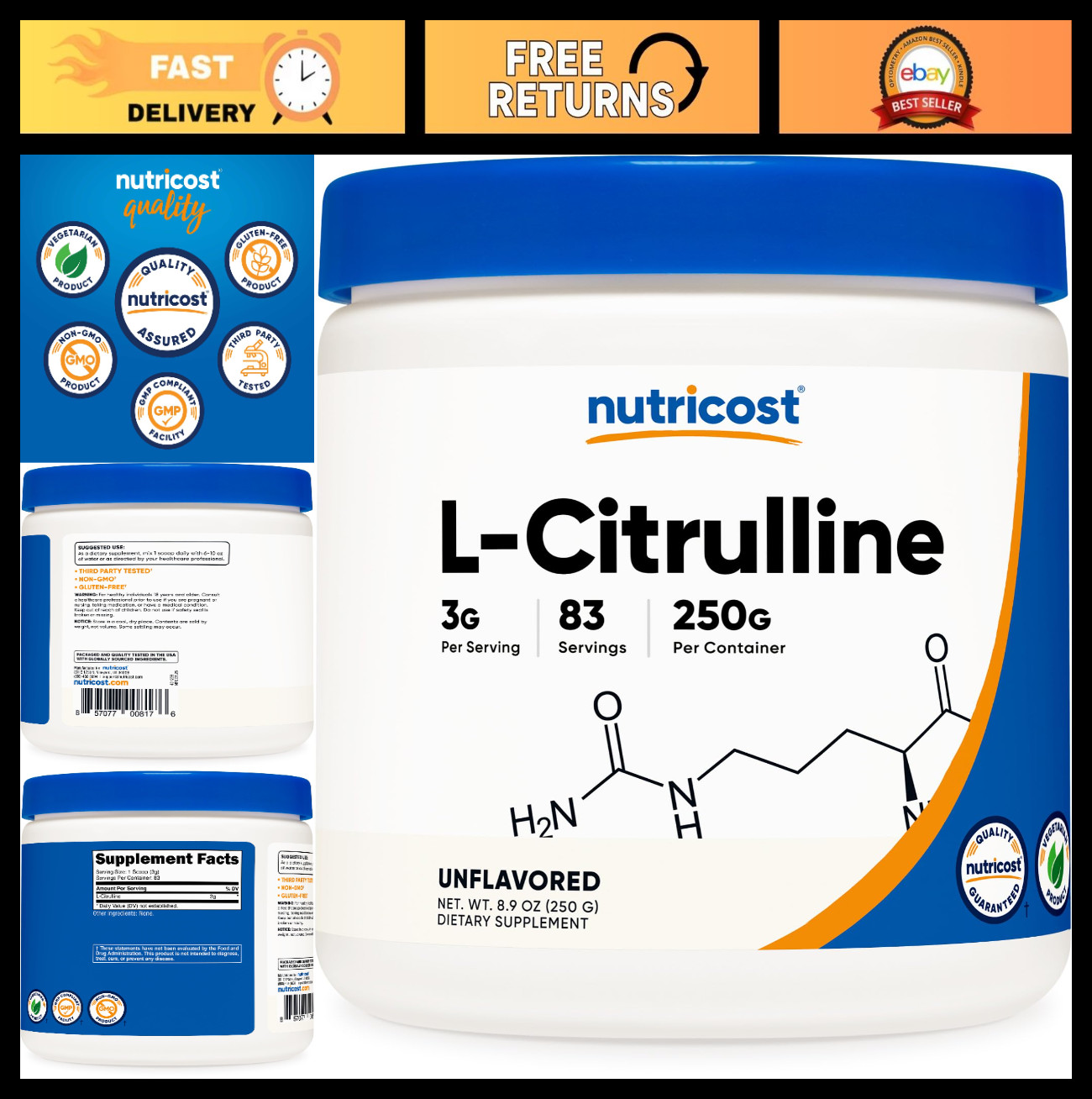 Pure L-Citrulline Powder 250g – Boost Energy, Enhance Performance, Muscle Suppor